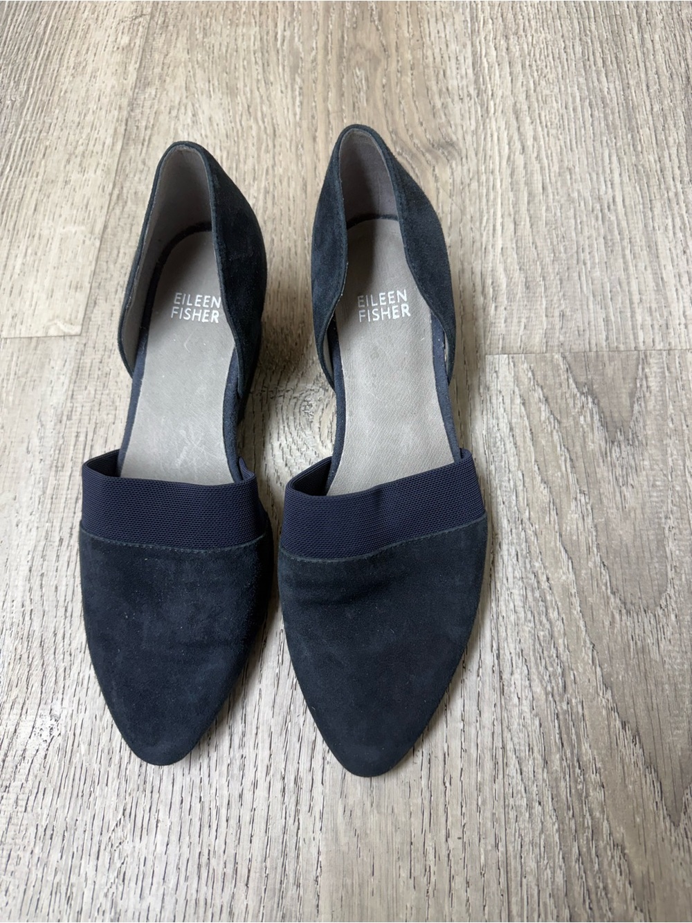 Eileen Fisher Navy Suede Pointed D'Orsay Pumps